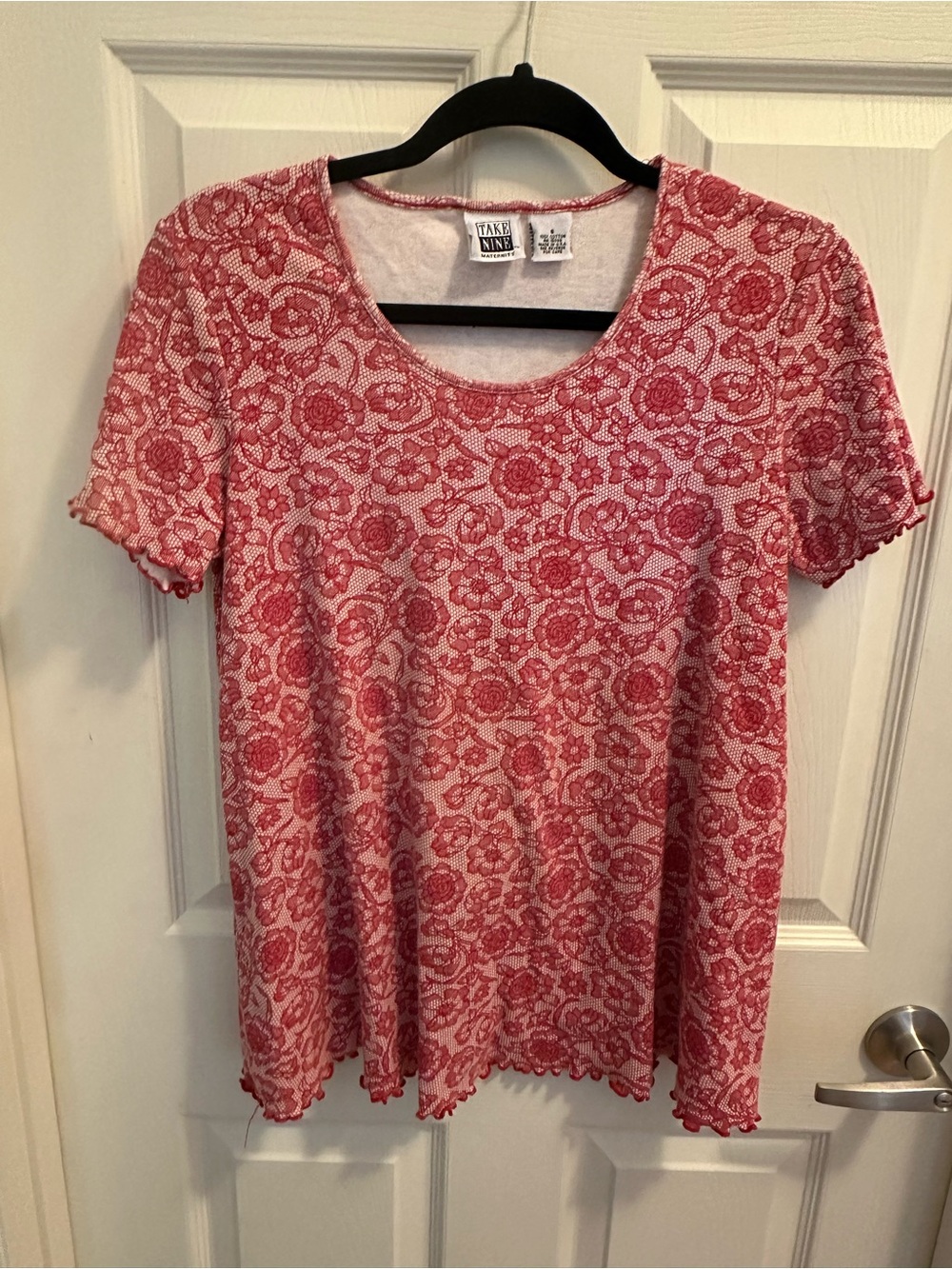 Take Nine Pink Floral Scoop Neck Short Sleeve Maternity Blouse